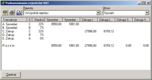 Sumowanie
danych z rejestru VAT w programie