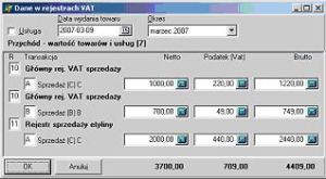 Rejestr VAT programu
do książki przychodów